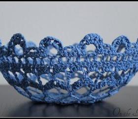 Crochet Lace Doily Bowl Basket Blue