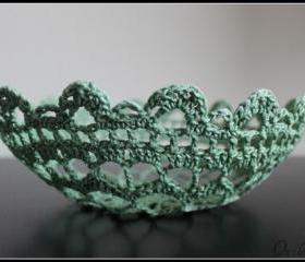 Crochet Lace Doily Bowl Basket Mint Green