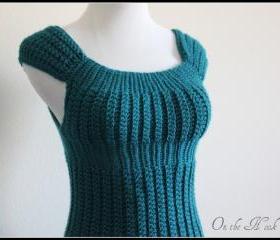 Crochet Sweater Dress Womens Teal Empire Waist Baby Doll Dress