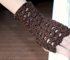 Crochet Fingerless Gloves Gauntlets Wrist Warmers Chocoate Brown