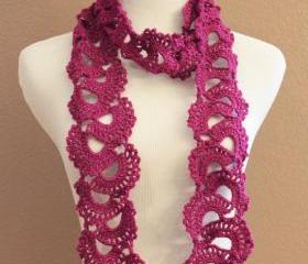 Magenta Womens Lace Scarf Crochet Queen Annes Lace Sparkle Fuscia