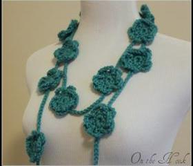Turquoise Crochet Flower Scarf Spring Fashion Lariat