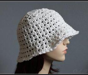 Crochet Hat White Summer Beach Floppy Wide Brim