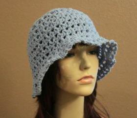 Crochet Beach Hat Summer Beach Floppy Wide Brim Powder Blue