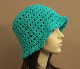 Crochet Hat Turquoise Teal Summer Beach Floppy Wide Brim