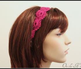 Womens Headband Crochet Hair Tie Magenta