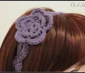 Womens Flower Headband Purple Crochet Hair Tie