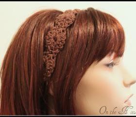 Womens Crochet Headband Brown Hair Tie