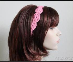 Pink Crochet Headband Hair Tie