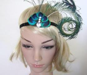  Peacock feather 1920s inspired burlesque showgirl fascinator headband