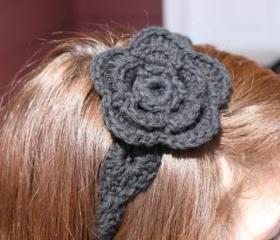 Black Headband with Flower Crochet Hair Tie