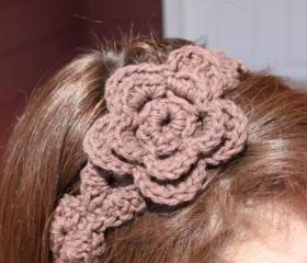 Brown Flower Headband Crochet Hair tie