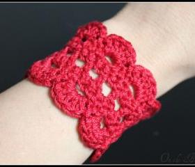 Crochet Bracelet Lace Cuff Red