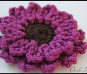Crochet Flower Brooch Pin Magenta and Brown