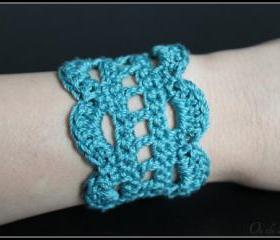Crochet Bracelet Lace Cuff Teal Blue