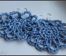 Crochet Earrings Blue Lace Doily Motif