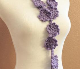 Crochet Flower Scarf Purple Lariat Spring Fashion
