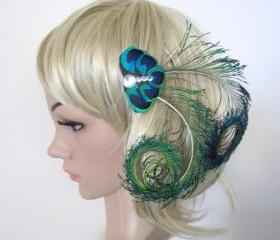 Peacock Feather fascinator hair clip 