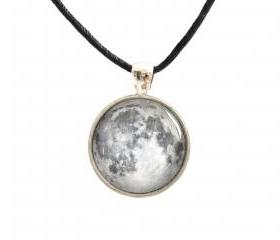 Moon necklace pendant with glass cabochon