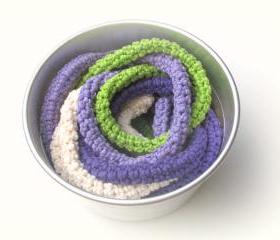 Crochet skinny scarf - knitted jewelry - extra long necklace - bright autumn colors - Cream, purple, lilac and lime green