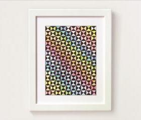 Rainbow I - optical abstract contemporary art. Watercolor and triangles.