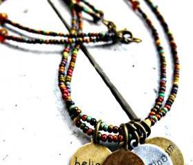 Charm necklace. Metal charms from Trinity Brass & Co. Glass czech seed beads, Picasso Czech glass. Hippie, Boho. Everyday necklace.