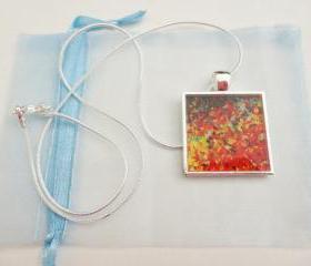 END of the RAINBOW Resin Necklace, MADE TO ORDER, OOAK Abstract Acrylic Painting High Quality Handmade Art Jewelry Pendant Silver Plated Xmas Gift For Her