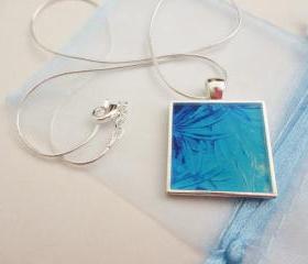 WATER FLOWERS Made-to-Order Resin Necklace, OOAK Abstract Acrylic Painting Design, Handmade Art Jewelry Pendant Silver Plated Xmas Gift