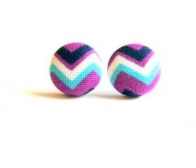 Chevron Button Covered Stud Earrings - Purple