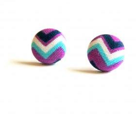 Chevron Button Covered Stud Earrings - Purple