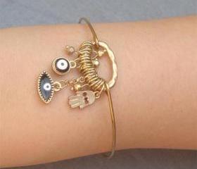 Evil Eye Hamsa Hand Bangle Bracelet