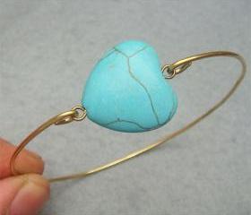 Turquoise Heart Brass Bangle Bracelet