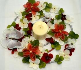Poinsettia's and Snowy Butterfly Christmas Wreath (candle ring) 