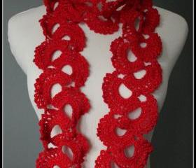 Crochet Scaf Red Sparkle Queen Annes Lace Seashell Shimmer