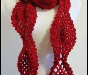 Crochet Scarf Scarlette Red Chunky Pineapple Lace Motif