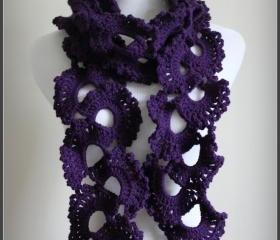 Crochet Scarf Purple Plum Queen Annes Lace