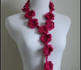 Hot Pink Crochet Scarf Flower Lariat Spring Fashion