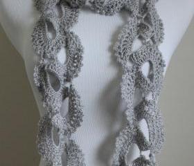 Crochet Scarf Queen Annes Lace Silver Sparkle