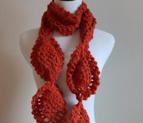 Pumpkin Orange Chunky Crochet Lace Scarf Pineapple Motif