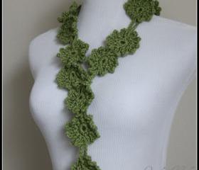 Crochet Flower Scarf Lariat Spring Fashion Sage Green