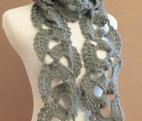 Crochet Scarf Queen Annes Lace Smokey Grey