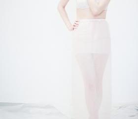sheer maxi skirt silk organza pink beige peach