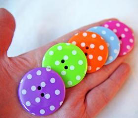 5 Big Spotty Buttons- In 5 Individual Colours approx 3.5cm