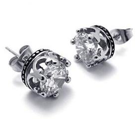 Titanium Steel Transparent CZ Crown Shape Stud For One Pair