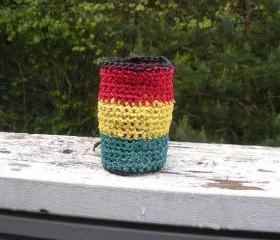 Crochet extra wide hemp bracelet in traditional Rasta colors