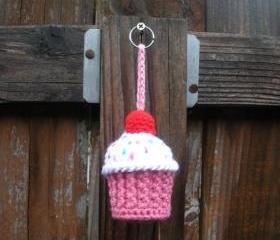 Plush Crochet Cupcake Keychain Stuffie, ready to ship.