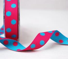 Pink and Blue satin Reversible Dots ribbon X 2mtrs
