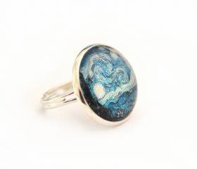 Van Gogh's Starry Night glass ring, round and adjustable
