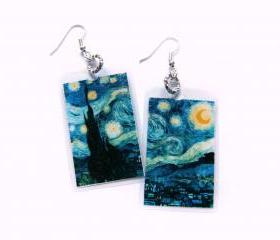 Van Gogh's Starry Night - laminated paper earrings for art lovers