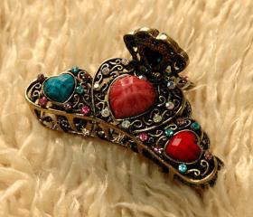 Colorful Stones and Rhinestone Filigree Claw Clip